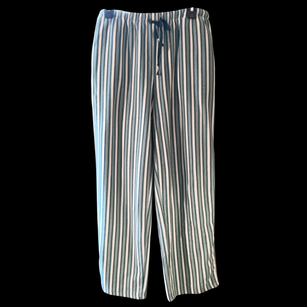 Cuddl Duds Green White Striped Pajama Set Long Sleeve Top Pants M - Picture 4 of 10